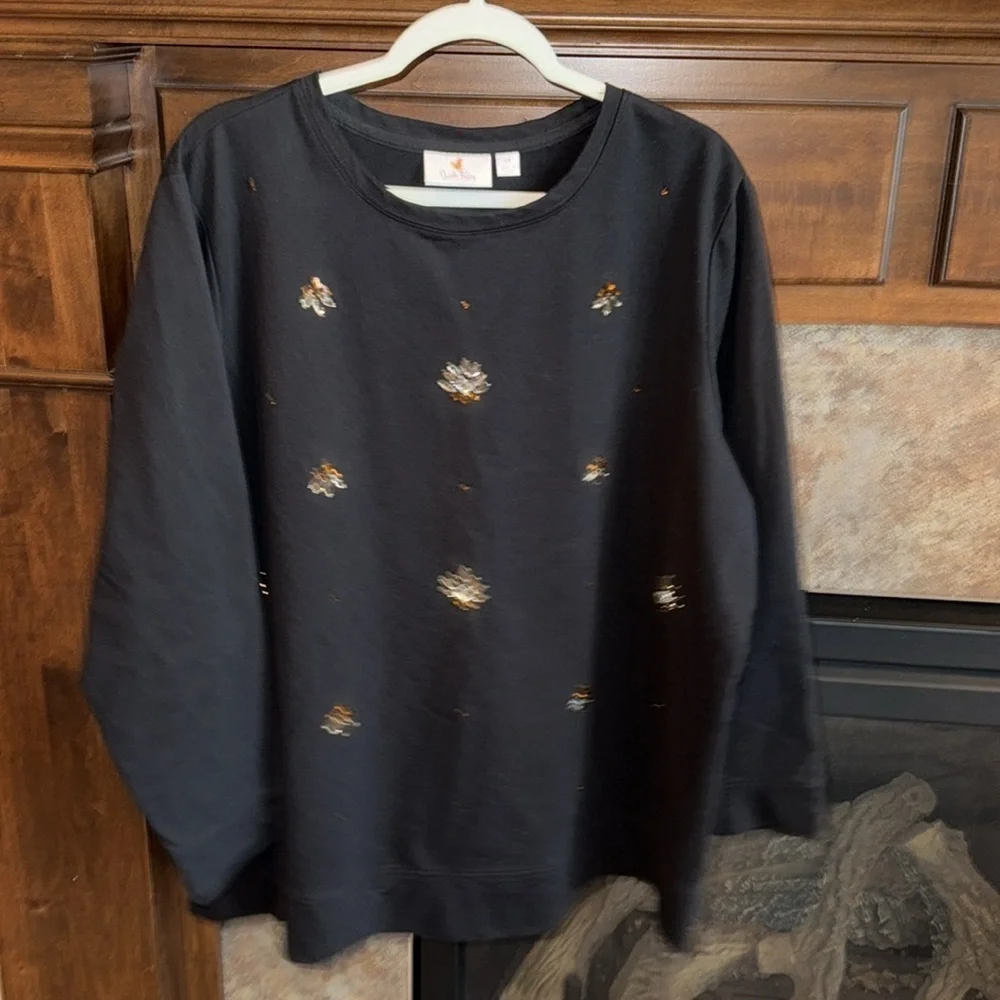 Embellished bejeweled Quacker Factory black crew neck sweatshirt size 2X